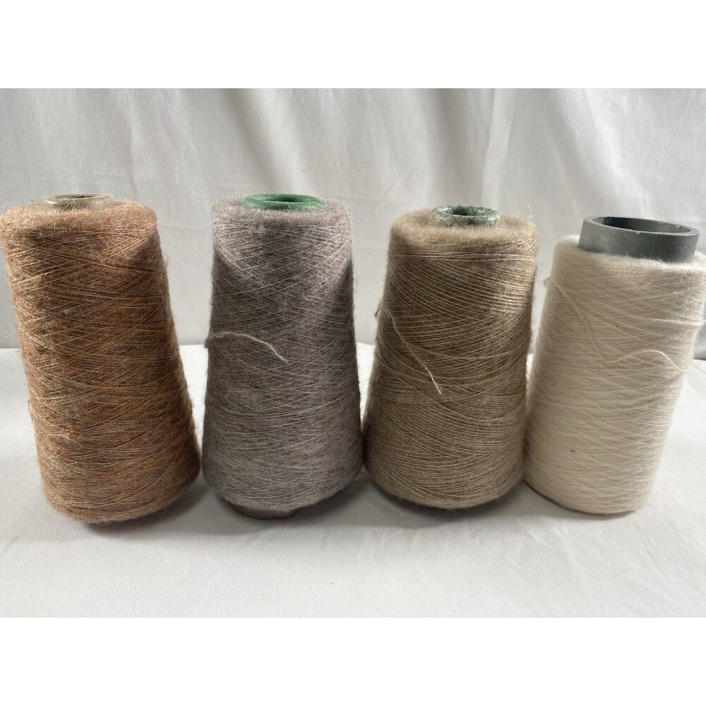Lot of 4 Assorted Cone Yarn Spool Yarn Mohair & Other Net Weight 650g Total #709